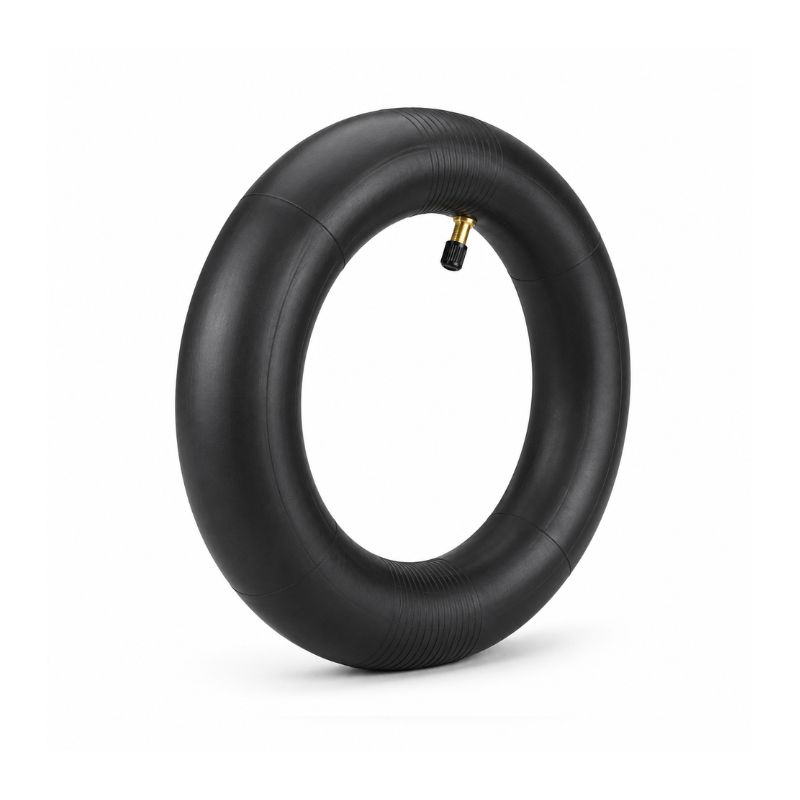 Black bicycle inner tube with a brass valve stem