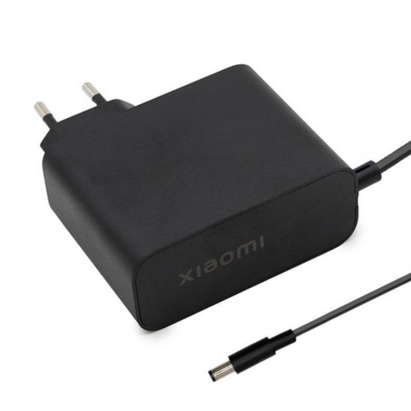 Black Xiaomi wall charger with European plug and attached charging cable