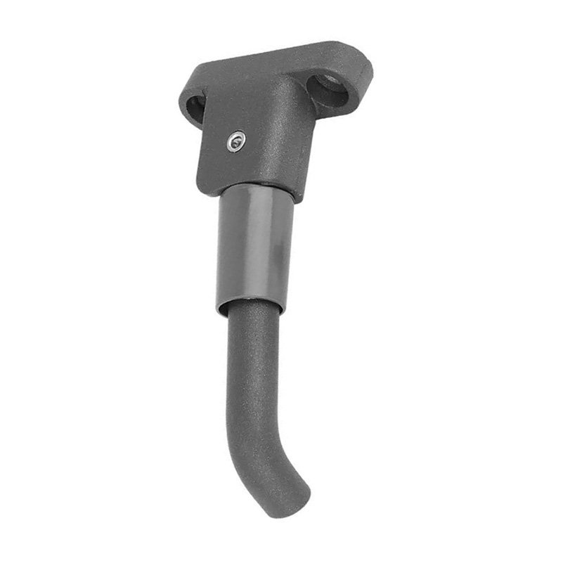 Close-up of a metal adjustable joint with a curved, L-shaped end attached to a cylindrical rod